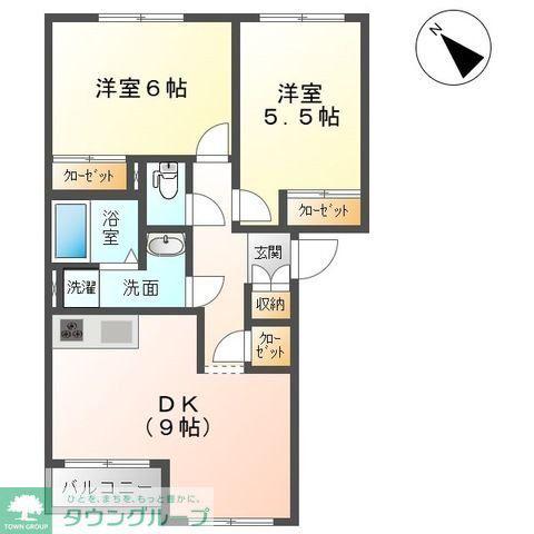グランディール(2DK/2階)の間取り写真