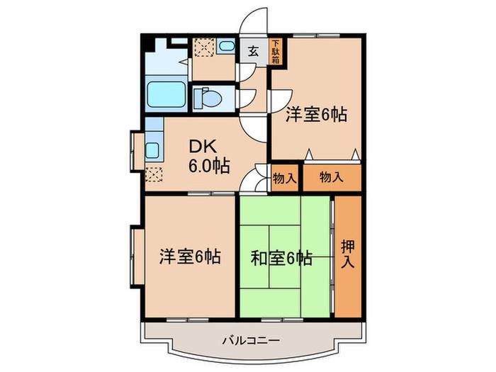 IHビルII(3DK/2階)の間取り写真