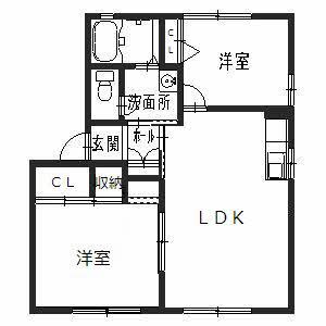 ジュネスのざとウエスト(2LDK/1階)の間取り写真