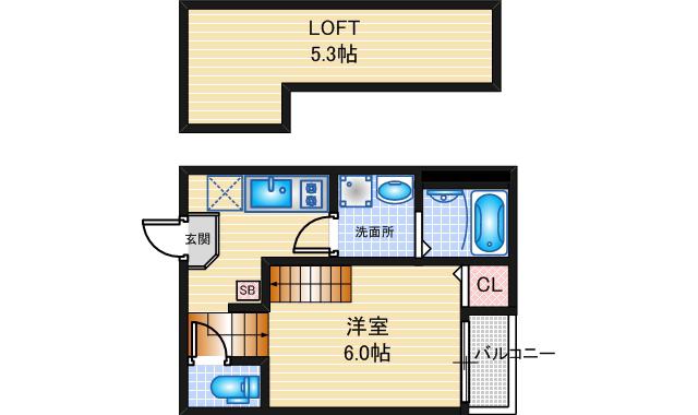 ハーモニーテラス十番町I(1SK/2階)の間取り写真