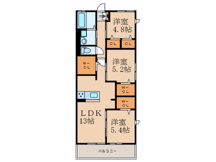 リブフラット横代(3LDK/2階)の間取り写真