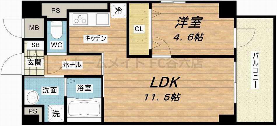 ウエスト宮ノ下(1LDK/5階)の間取り写真