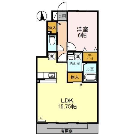 ローズコート歌の森 A(1LDK/1階)の間取り写真