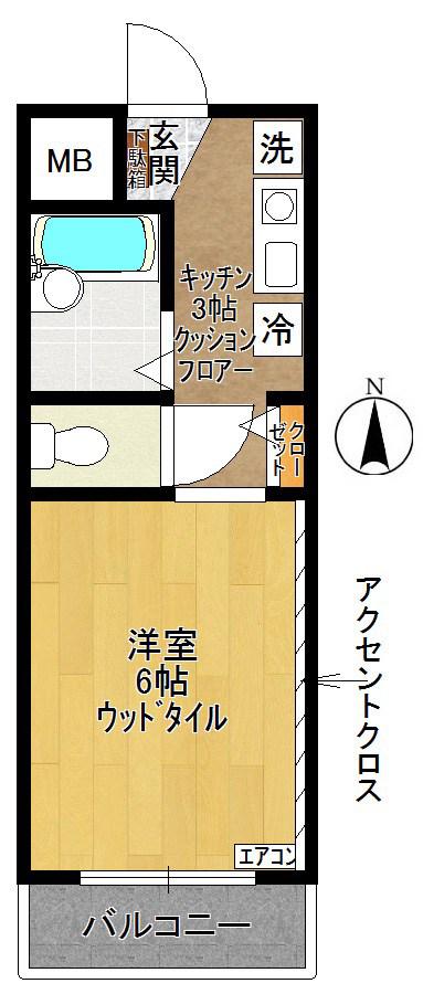 グローバルNI(1K/3階)の間取り写真
