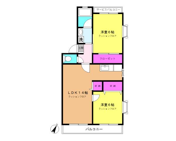リヴェール南成瀬(2LDK/2階)の間取り写真