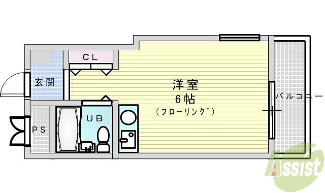 ファインクレスト江坂(ワンルーム/6階)の間取り写真