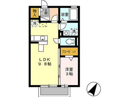 エスポア(1LDK/2階)の間取り写真