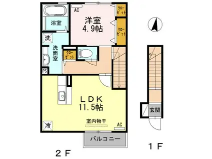 ヴァンヴェールII(1LDK/2階)の間取り写真