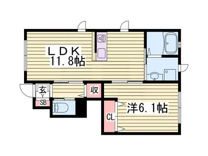 シャーメゾン荒川A(1LDK/1階)の間取り写真
