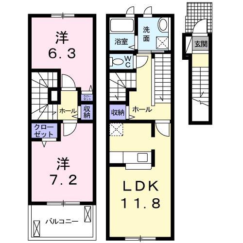 アン ソレイエA(2LDK/2階)の間取り写真