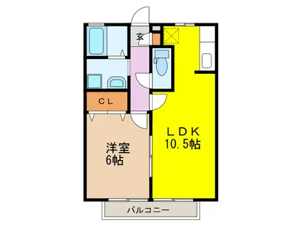 リベリュール富の原III(1LDK/2階)の間取り写真