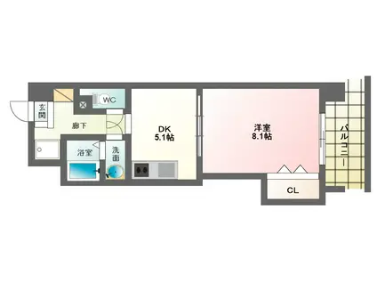 ラパン・ブラン(1DK/7階)の間取り写真