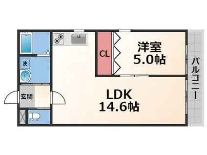 ミワパラディ新今里(1LDK/1階)の間取り写真
