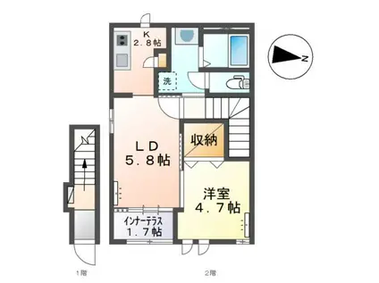 ヴィヴァレスIV(1LDK/2階)の間取り写真