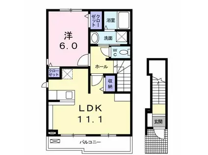 ボヌール ヴィーロI(1LDK/2階)の間取り写真
