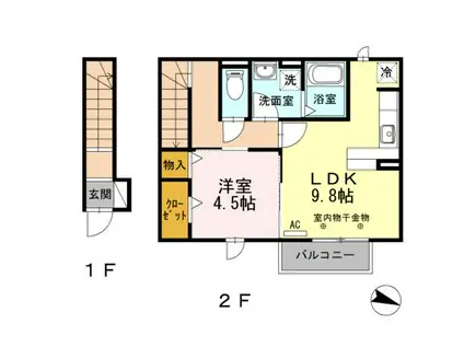 エスポワール高崎(1LDK/2階)の間取り写真