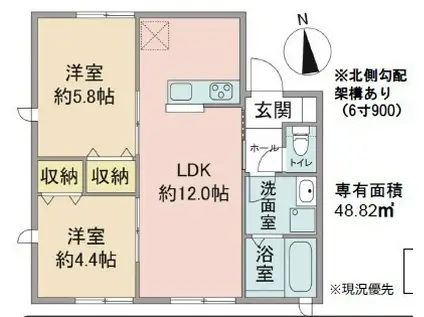 バンヤン(2LDK/2階)の間取り写真