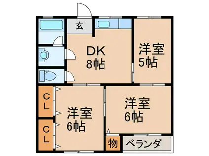 日晴ハイツB棟(3DK/2階)の間取り写真