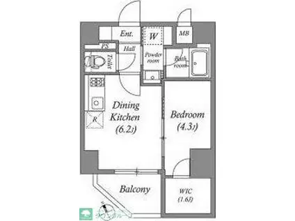 QUALITAS浜田山(1DK/3階)の間取り写真