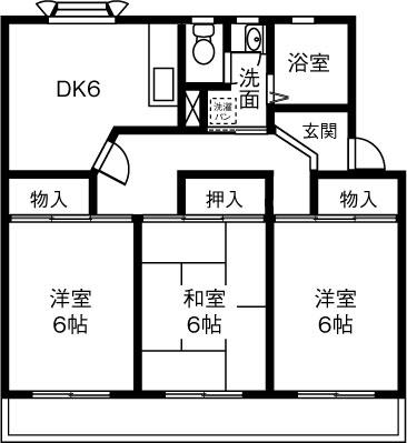 衣浦マンションC棟(3DK/1階)の間取り写真