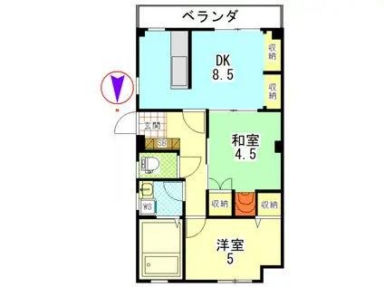 ルミナス・カスティエル(2DK/1階)の間取り写真