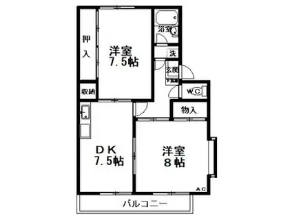パークサイド祈祷野(2DK/2階)の間取り写真