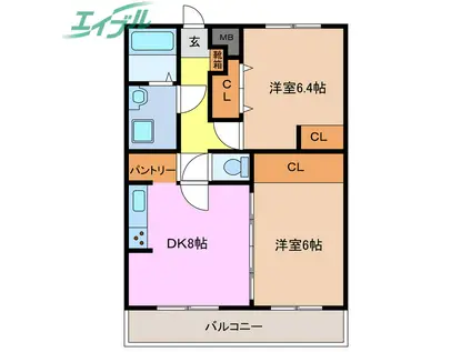 グランドゥール城西(2DK/3階)の間取り写真
