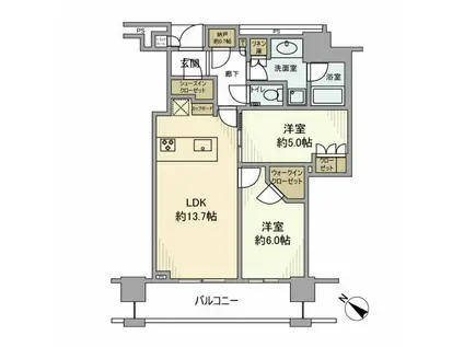 BRILLIA THE TOWER 東京八重洲アベニュー(2LDK/3階)の間取り写真