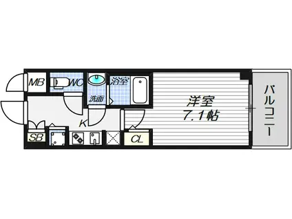 エスライズ東心斎橋(1K/9階)の間取り写真