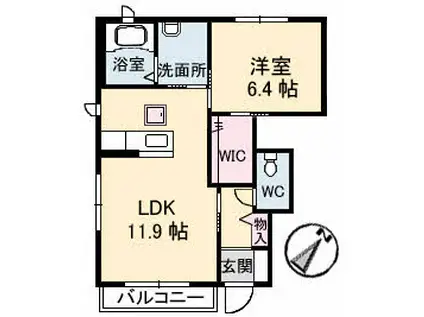 ボノステラゆきA棟(1LDK/1階)の間取り写真