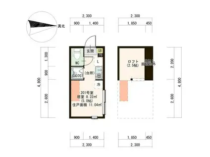 ハーモニーテラス常盤台(ワンルーム/2階)の間取り写真
