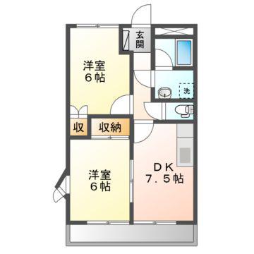 ミートファインB(2DK/1階)の間取り写真