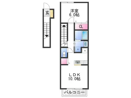 プラッツ くみのき(1LDK/2階)の間取り写真