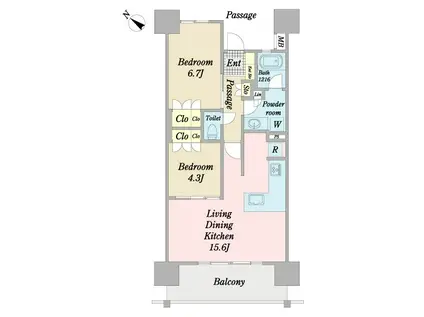 ライオンズ那覇三原マスターズゲート(2LDK/14階)の間取り写真