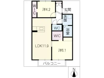 シエル東野(2LDK/1階)の間取り写真