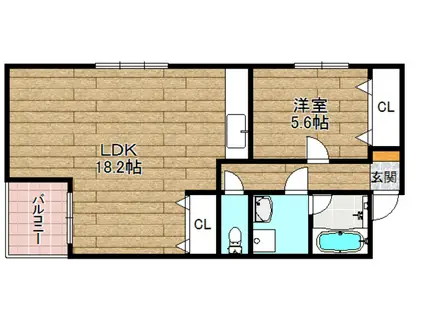 奥野ビル(1LDK/2階)の間取り写真