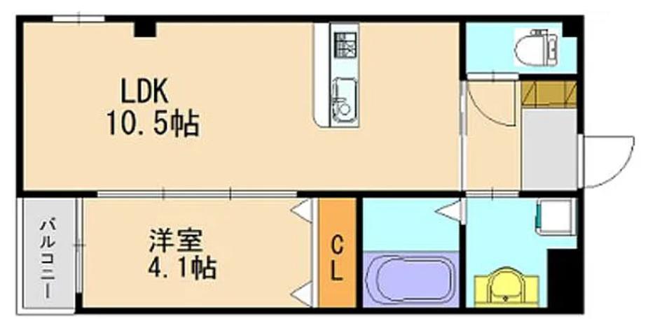ハーヴェスト久留米(1LDK/1階)の間取り写真