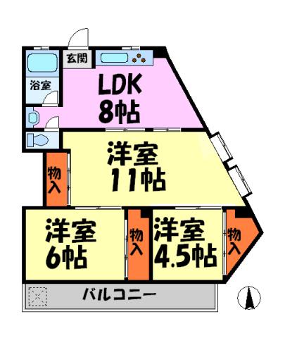 川田ハイツ(2LDK/2階)の間取り写真