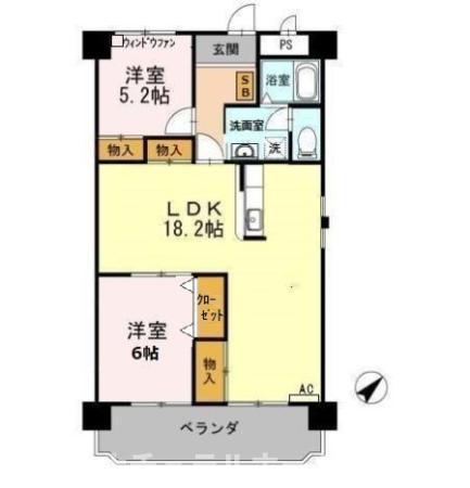 フィオーレ・アダチ(2LDK/2階)の間取り写真