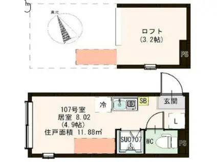 トレフェリクス新小岩(ワンルーム/1階)の間取り写真