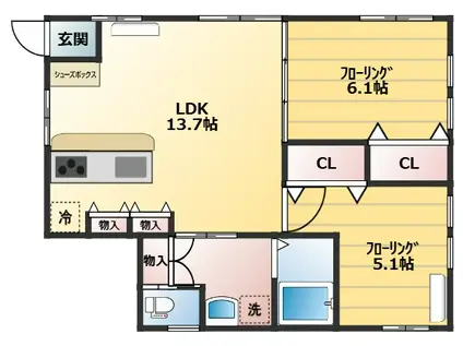 ラフィネKODAIRA(2LDK/1階)の間取り写真