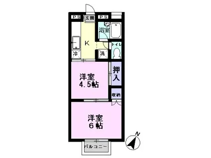 S・大川ハイツB(2K/2階)の間取り写真