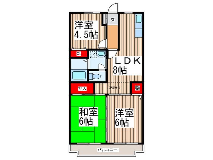 グランドール(3LDK/2階)の間取り写真