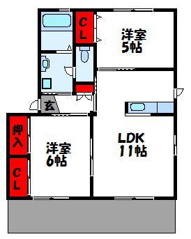 シャーメゾン大谷A棟(2LDK/2階)の間取り写真