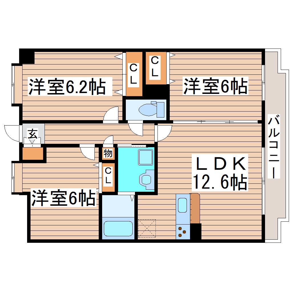 エレット長町(3LDK/12階)の間取り写真