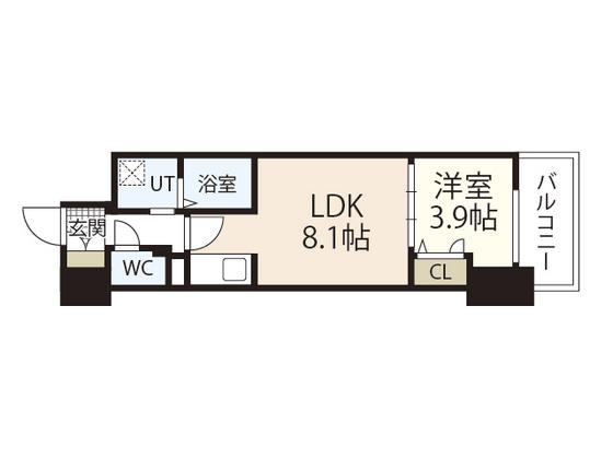メイクス京橋川(1LDK/8階)の間取り写真