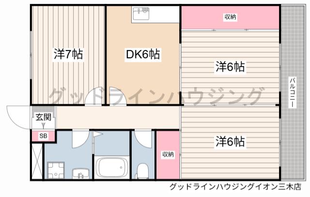YKRシャンボール(3DK/2階)の間取り写真