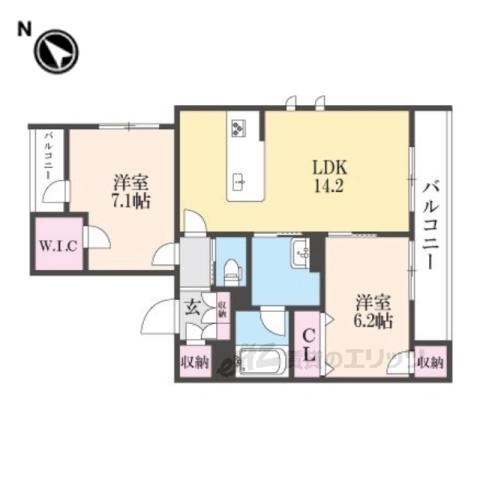 シャーメゾン A.KATSUBE(2LDK/2階)の間取り写真