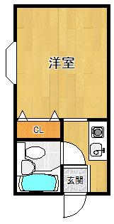 ハイツ梶井(1K/2階)の間取り写真