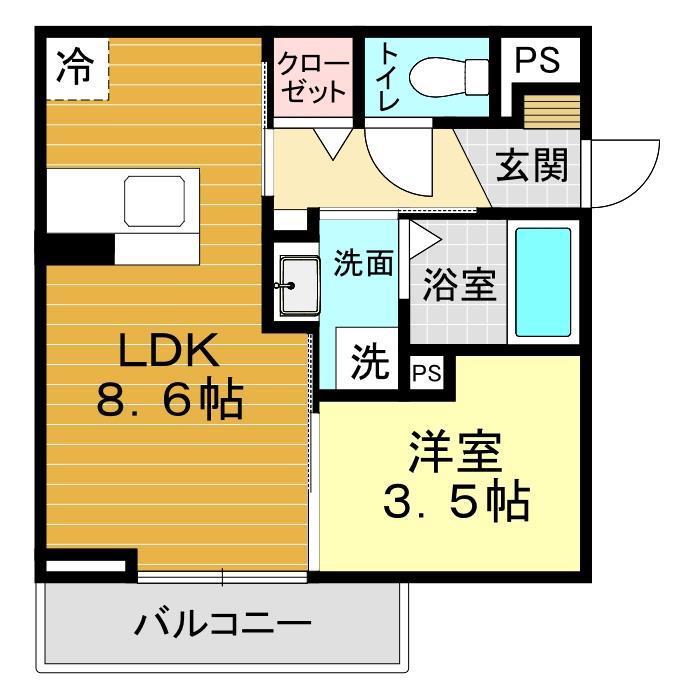 サンガーデン新山口 A(1LDK/2階)の間取り写真